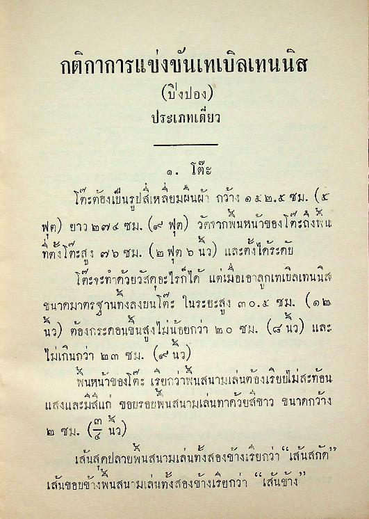 กติกา การแข่งขันเทเบิลเทนนิส