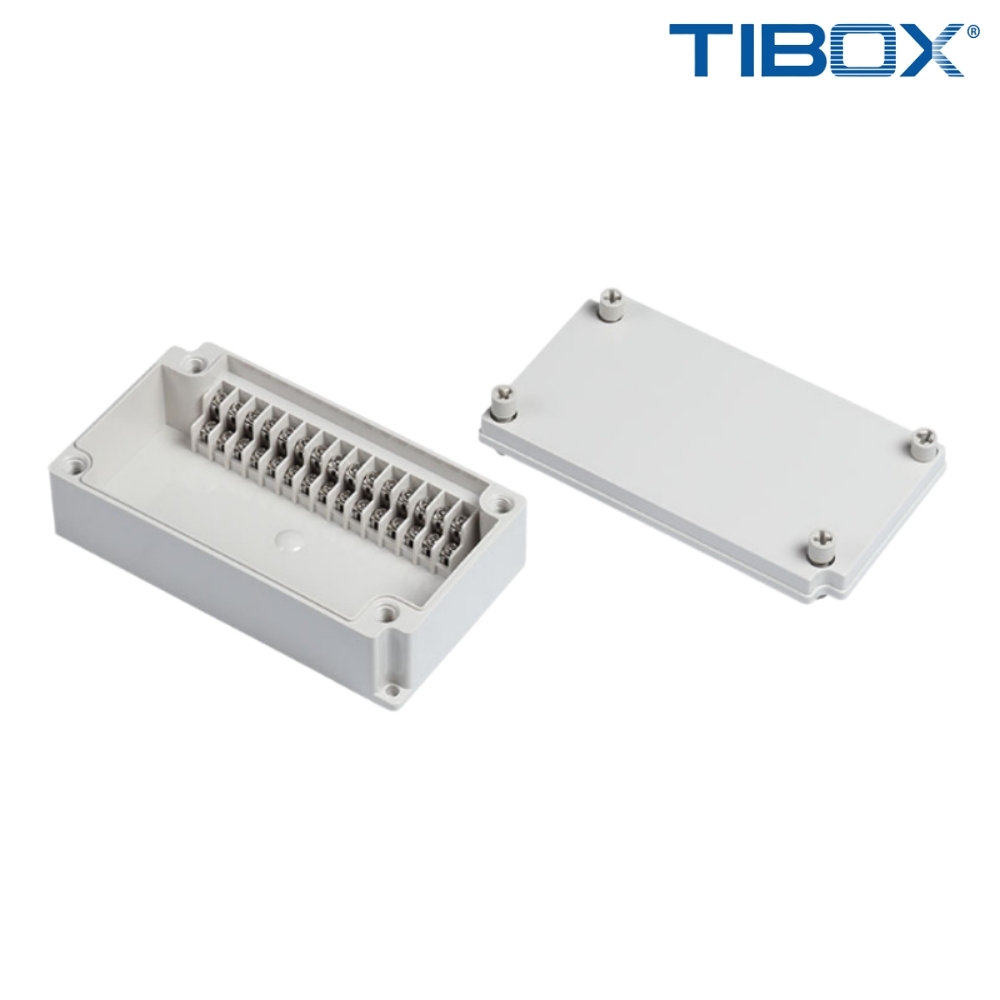 TIBOX TJ-15P กล่องพลาสติก พร้อมเทอร์มินอลบล็อก(Plastic Terminal Block Box IP66) 15Pole 10A Size : 180x100x55 mm.