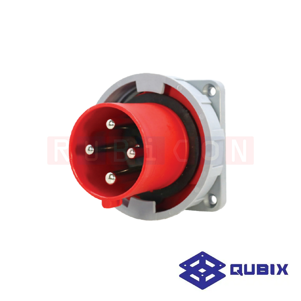 QUBIX AJ-6342 ปลั๊กพาวเวอร์ตัวผู้ฝังกันน้ำ 4 ขา 3P+E 63A 380-415V 6H IP67
