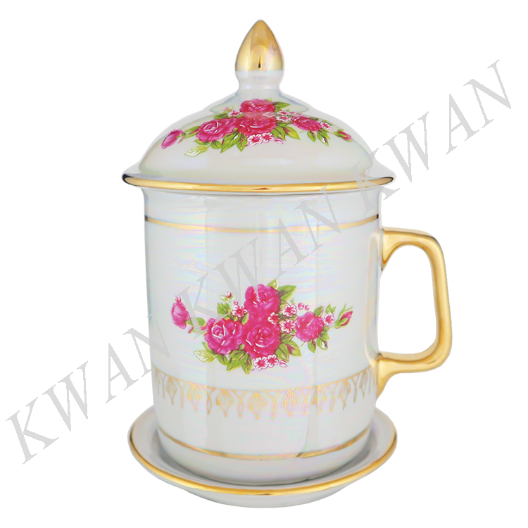 KWAN แก้วเบญจรงค์ ลายกุหลาบหนู