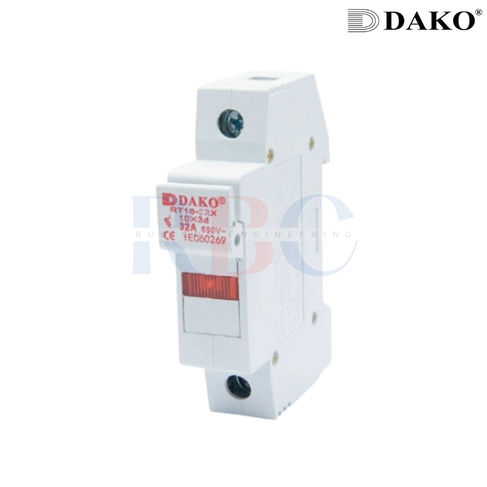"DAKO" RT18-32X 1P 32A 690V ฐานฟิวส์แบบเข้ารางปีกนก (มีไฟ)ฐานฟิวส์แบบเข้ารางปีกนก (มีไฟ) ( RAIL MOUNT FUSE HOLDER WITH INDICATOR )
