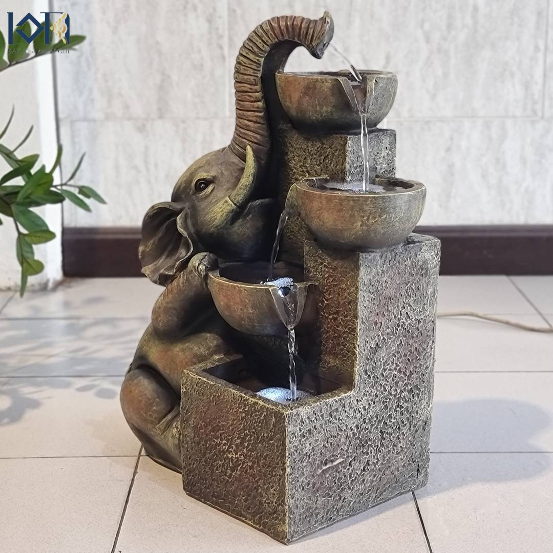 น้ำล้นน้ำพุตั้งพื้น รุ่นช้างมหามงคล220176 วางหน้าบ้านบ่อน้ำพุเสริมฮวงจุ้ย รูปช้างให้ความหมายมั่งคั่งอายุยืน