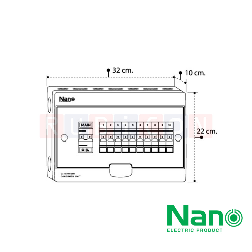 Nano Electric® CM63B-10 ตู้คอนซูเมอร์ยูนิต SHIHLIN/NANO เมน+10 ช่อง ( พร้อมเมน 63 A+ลูกย่อย) ( 1 ชิ้น/กล่อง )