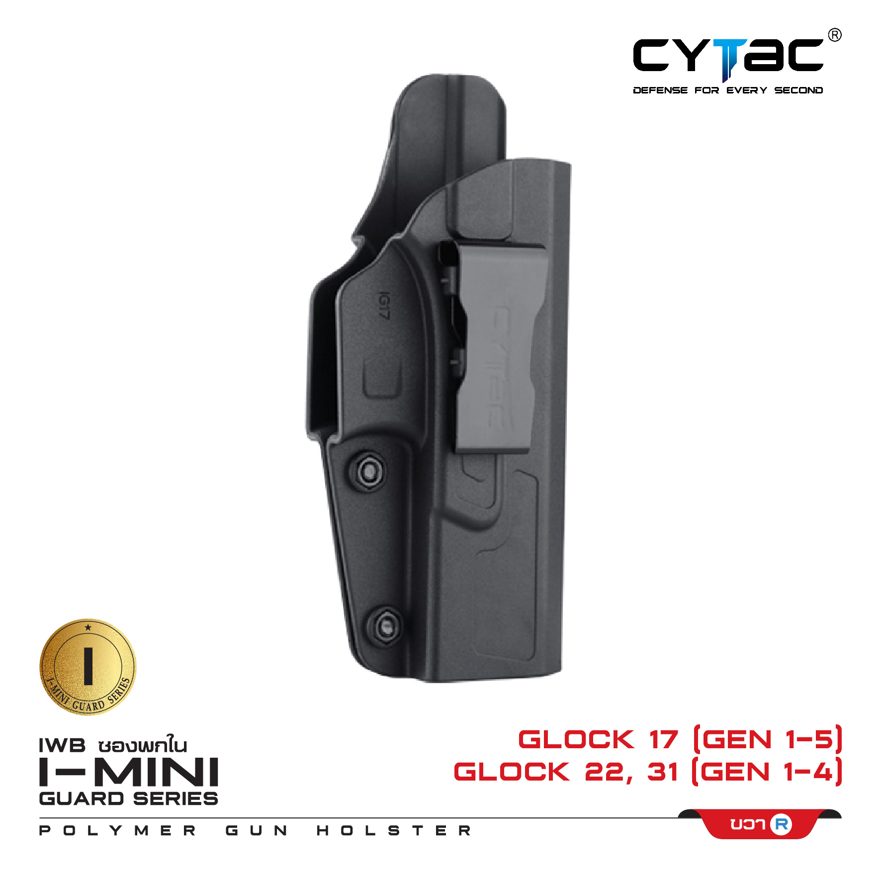 🇹🇭 683 ไทยแลนด์ แทคติคอล CYTAC ซองพกใน Polymer รุ่น GLOCK 17,22,31 (ดำ ขวา) Cytac I-Mini-Guard Series Thailand Tactical