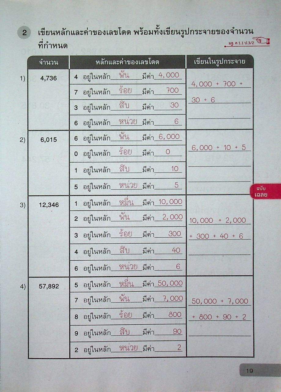 เฉลย แบบฝึกหัด รายวิชาพื้นฐาน คณิตศาสตร์ ชั้นประถมศึกษาปีที่ ๓ ตามหลักสูตรแกนกลางการศึกษาขั้นพื้นฐานพุทธศักราช ๒๕๕๑