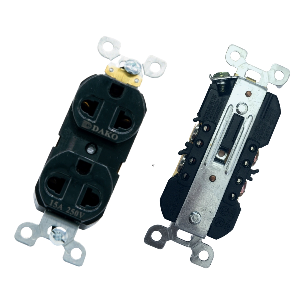 "DAKO PLUG" N-270TB ปลั๊กตัวเมียช่องคู่เเบบฝัง สีดำ