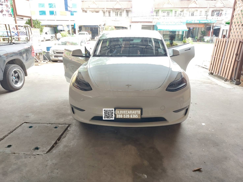 พรมไวนิลดักฝุ่น Tesla Model Y 2022 สีดำขอบดำ