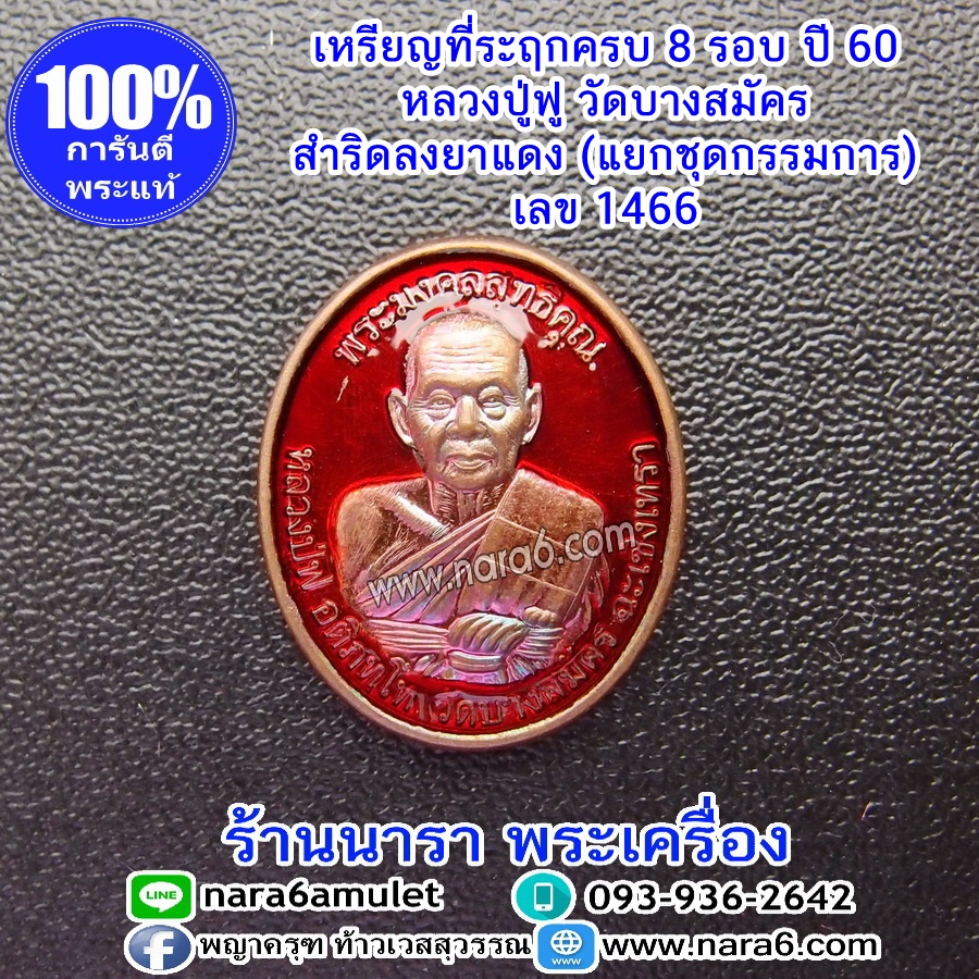 เหรียญหลวงปู่ฟู เนื้อสำริด ลงยาสีแดง แยกชุดกรรมการ พิมพ์เล็ก