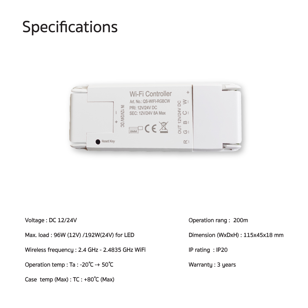 Wi-Fi Controller กล่องควบคุมไฟเส้นแบบ WiFi