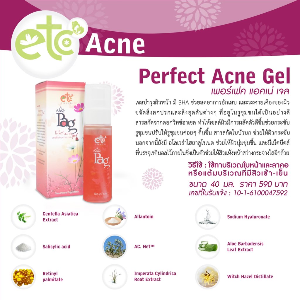 เพอร์เฟคแอคเน่เจล อายตานิค PerferAcneGel 40g.
