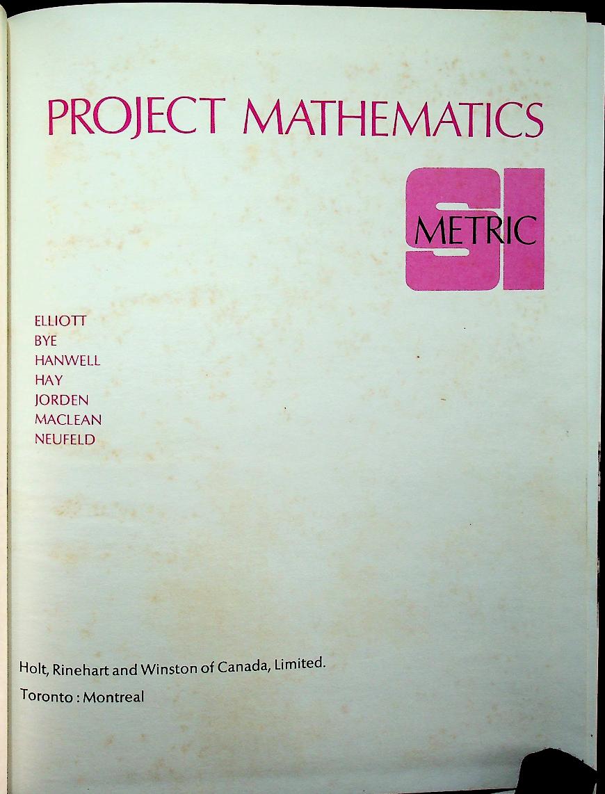 PROJECT MATHEMATICS SI METRIC