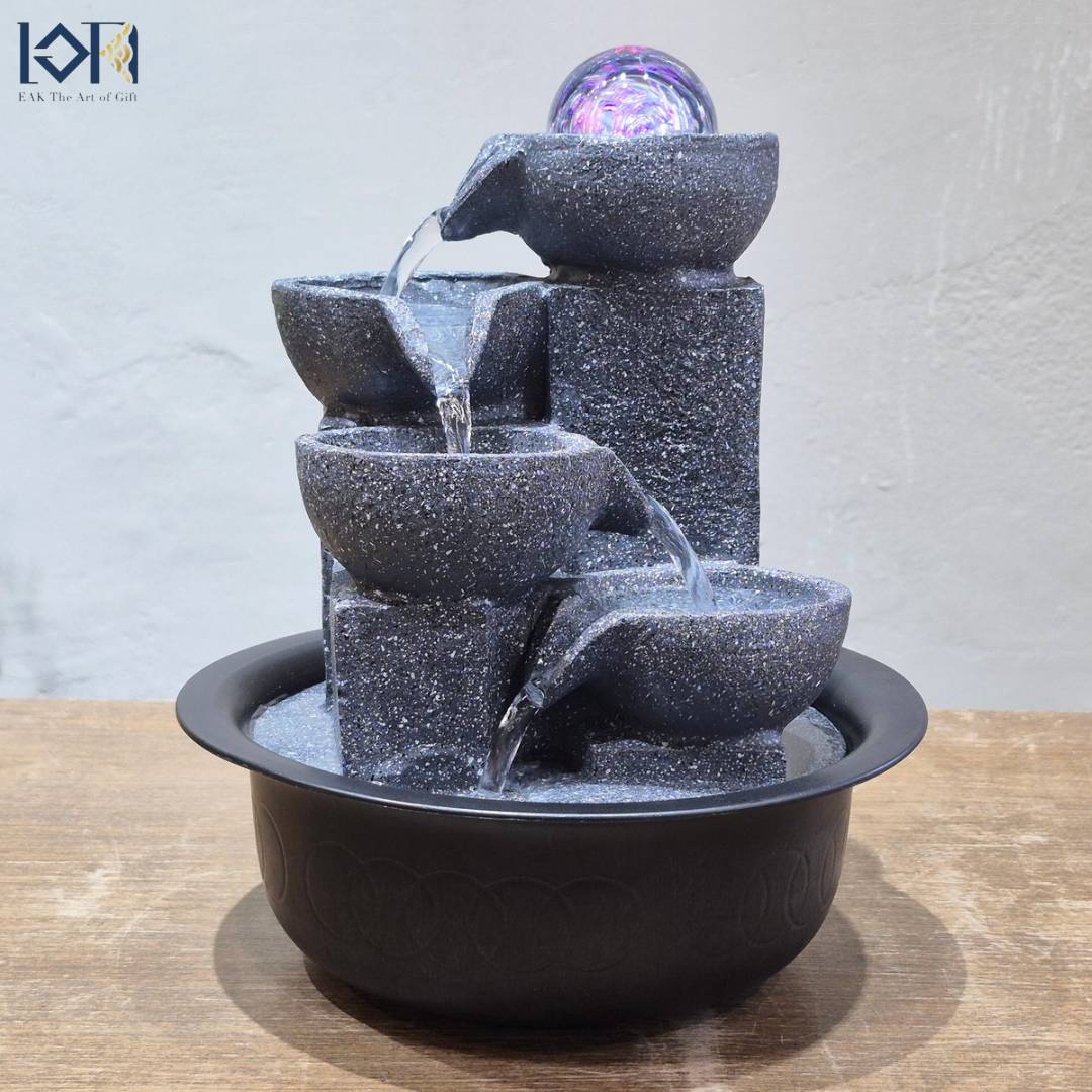 น้ำพุตั้งโต๊ะ รุ่น24512สีเทาเข้ม น้ำพุล้นตั้งโต๊ะทำงาน ตกแต่งบ้าน น้ำล้นเสริมฮวงจุ้ย น้ำตก ของขวัญมงคล