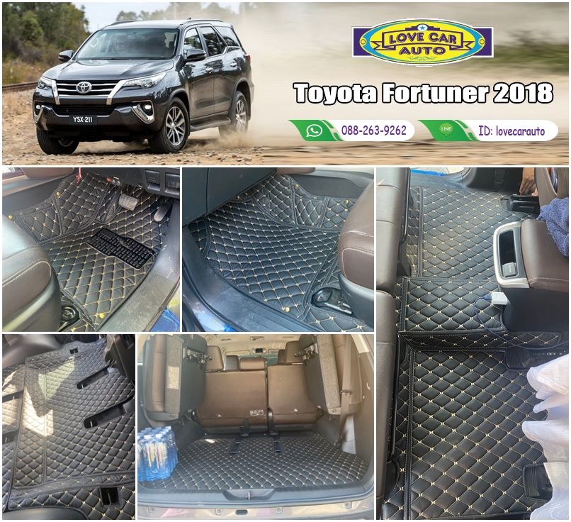 พรมรถยนต์ 6D Toyota Fortuner 2018 สีดำด้ายทอง