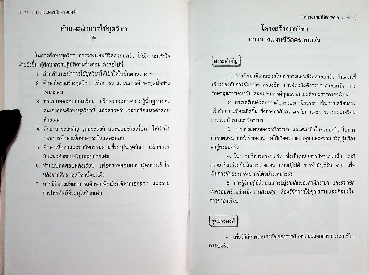ชุดวิชา การวางแผนชีวิตครอบครัว หมวดครอบครัวศึกษา