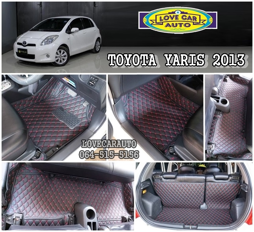 พรมปูพื้นรถยนต์yaris,พรม 6D Toyota yaris สีดำด้ายแดง