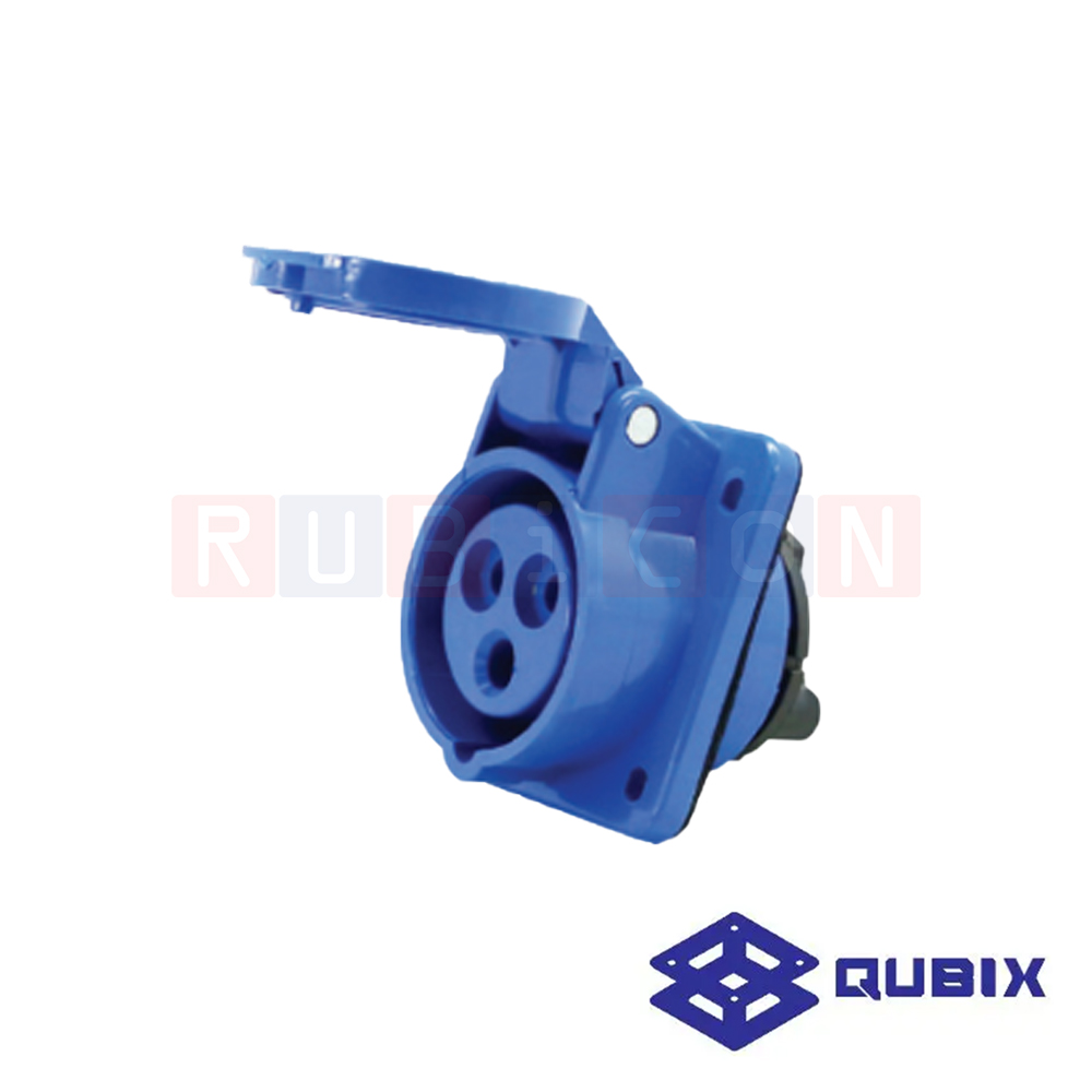 QUBIX AJ-313 ปลั๊กพาวเวอร์ตัวเมียฝังผนัง 3 ขา 2P+E 16A 220-240V 6H IP44