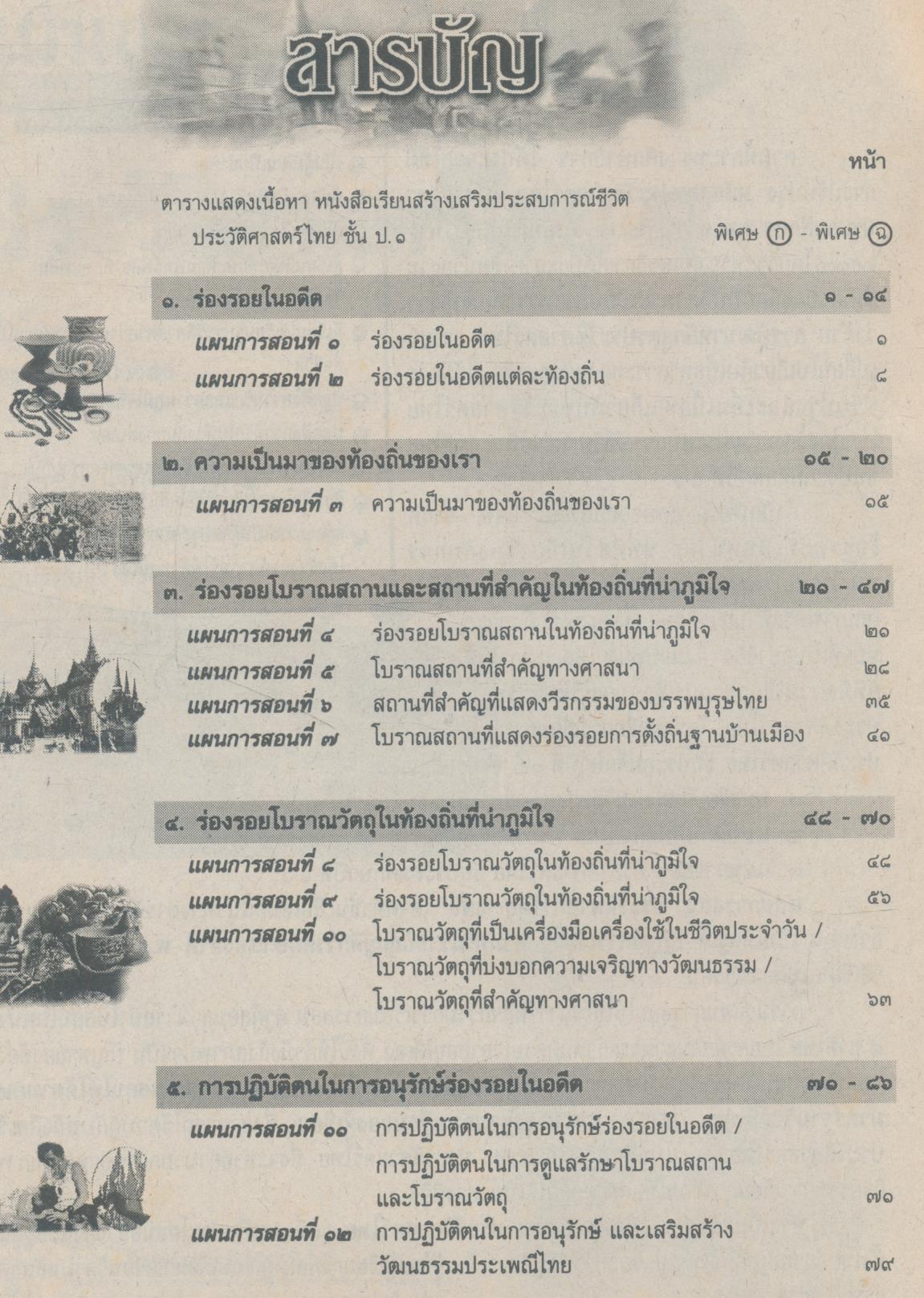 แผนการสอน ฉบับ NTQ ประวัติศาสตร์ไทย ชั้นประถมศึกษาปีที่ ๑