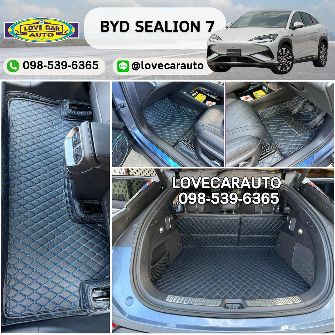พรมปูพื้นรถยนต์ 6D BYD Sealion 7 สีดำด้ายน้ำเงิน