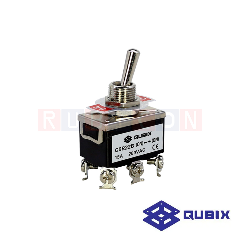 QUBIX C5R22B ท๊อกเกิ้ลสวิตช์ 2P 6 ขั้ว 15A / 250V (ON-ON Spring return ) Screw type (TOGGLE SWITCH)