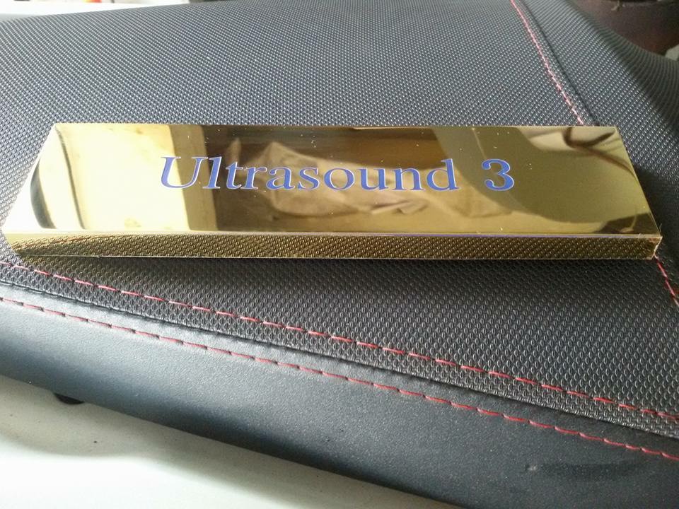 ป้ายสแตนเลสสีทองพับกล่อง งานUltrasound