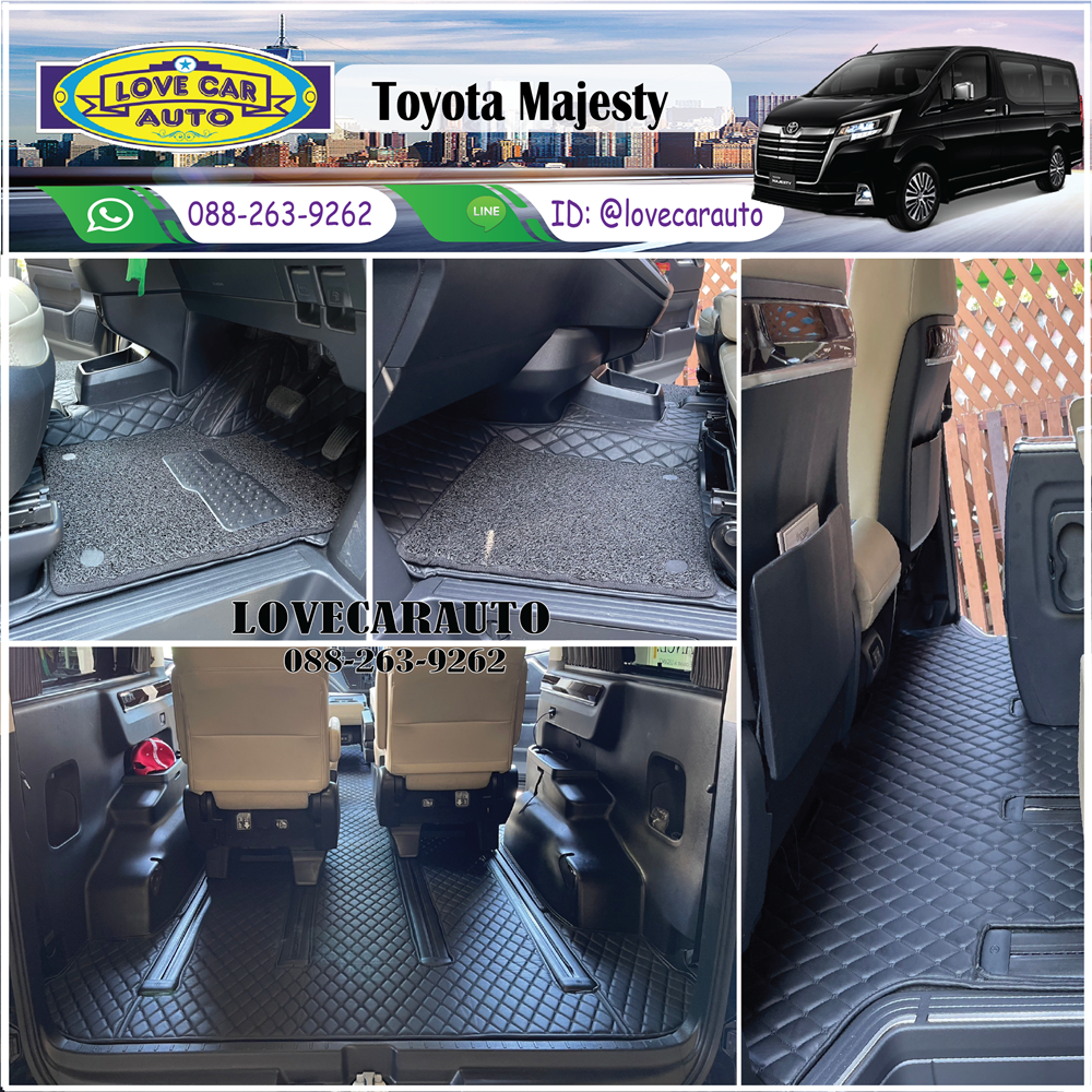 พรมปูพื้นรถยนต์ 7D Toyota majesty สีดำด้ายดำ คู่หน้า ไวนิลสีดำ