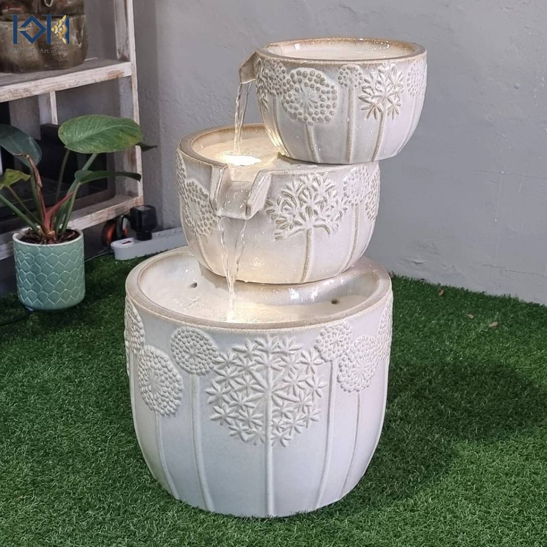 น้ำพุตั้งพื้นหน้าบ้าน รุ่นเซรามิก3ชั้นMZ16191BA น้ำพุหน้าบ้านแต่งสวนสวย เสริมฮวงจุ้ยบ้าน