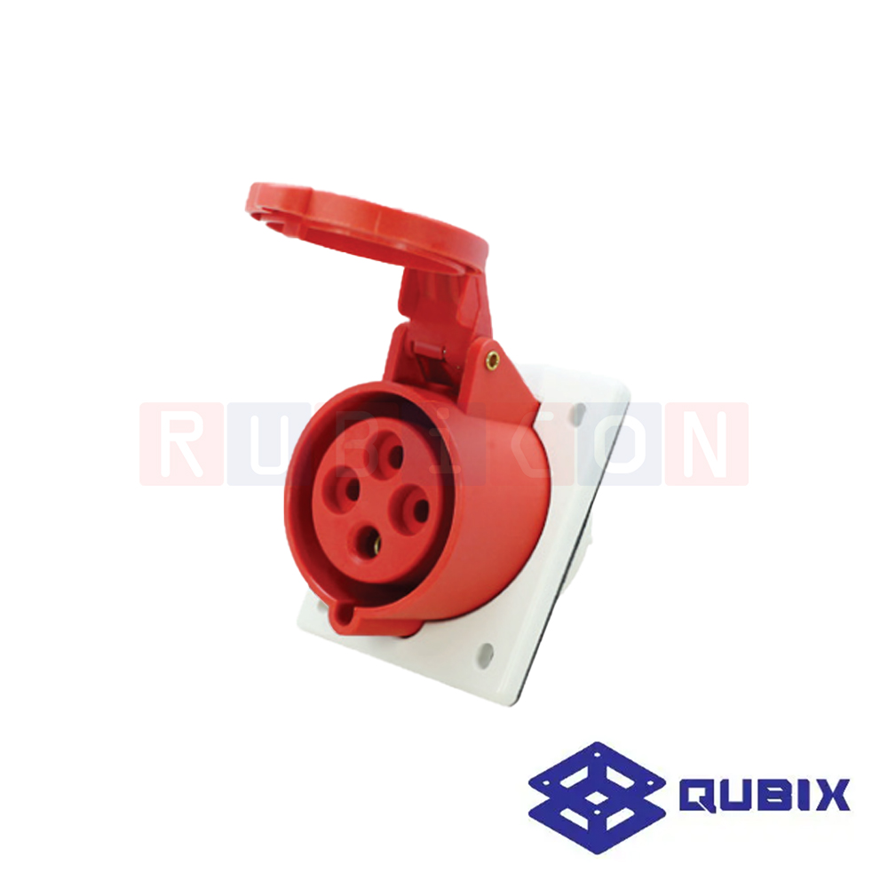 QUBIX AJ-S324 ปลั๊กพาวเวอร์ตัวเมียฝังหน้าเฉียง 4 ขา 3P+E 32A 380-415V 6H IP44