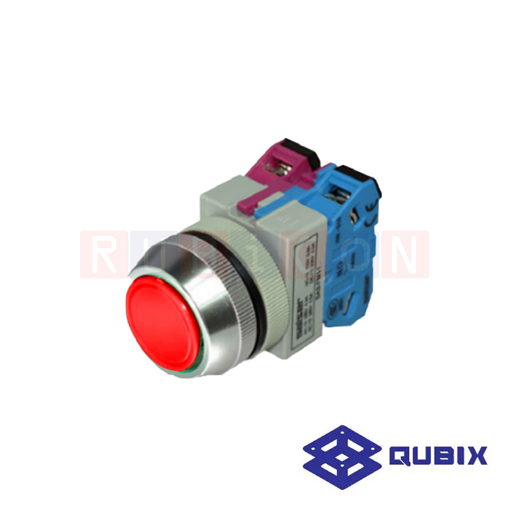 QUBIX SA3-FM01-R สวิตช์กด หัวเรียบ กดเด้งกลับ สีแดง (RED) CONTACT 1NC (CONTROL SWITCHES : Ø30 MM.)