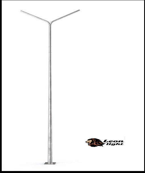 เสาปลายเรียว ปลาย 1.5" ชุบกัลวาไนท์ กิ่งคู่ สำหรับโคมไฟถนน ความสูง 4.60-7.60 เมตร