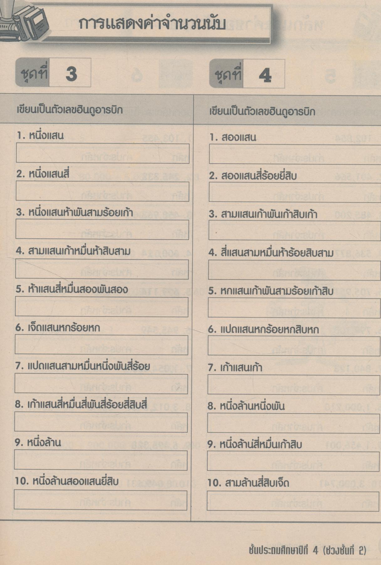 แบบฝึกคิดเลขเร็ว ชั้นประถมศึกษาปีที่ 4 (ไม่มีเฉลย น่าจะหลุดหายไป)