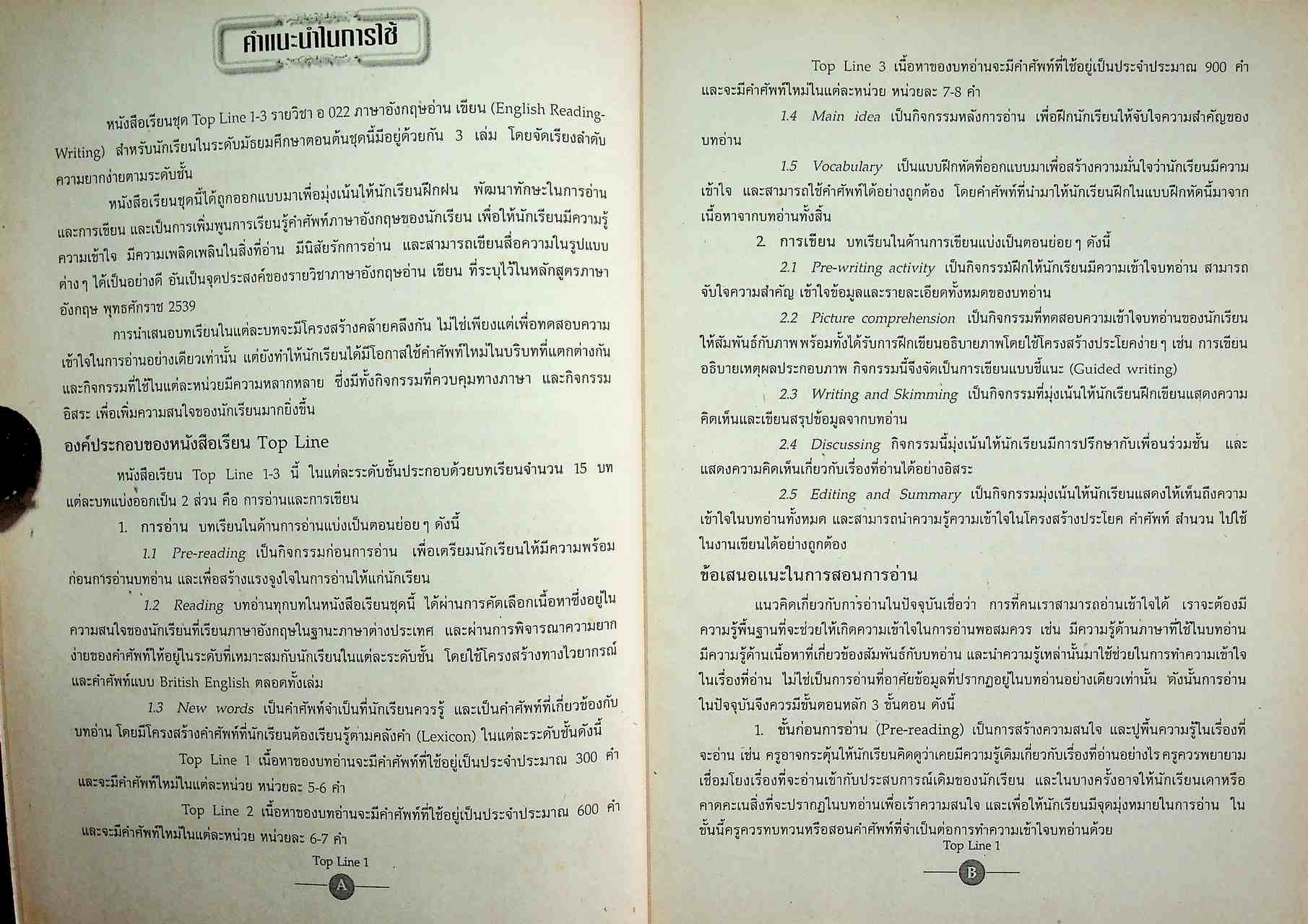 คู่มือครูภาษาอังกฤษ TOP LINE 1 รายวิชา อ 022 ภาษาอังกฤษอ่าน เขียน