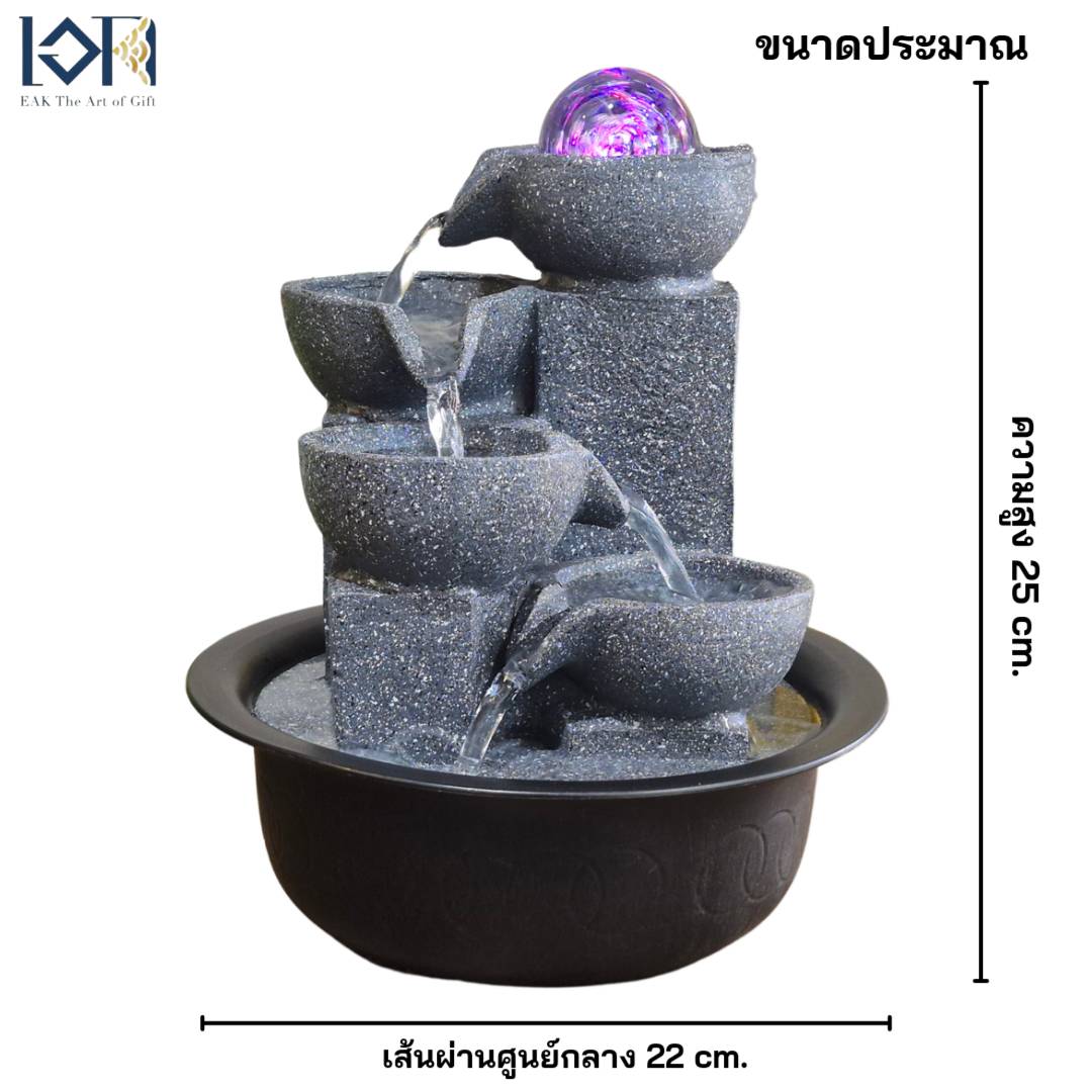 น้ำพุตั้งโต๊ะ รุ่น24512สีเทาเข้ม น้ำพุล้นตั้งโต๊ะทำงาน ตกแต่งบ้าน น้ำล้นเสริมฮวงจุ้ย น้ำตก ของขวัญมงคล