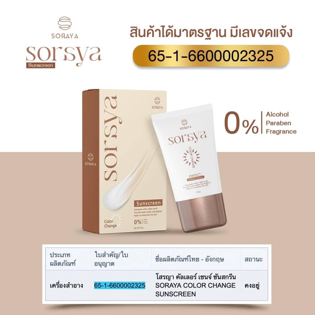 กันแดดโสรญา กันน้ำ FPF 50 Pa+++ ทาตัวเดียวจบไม่ง้อเเป้ง 20กรัม