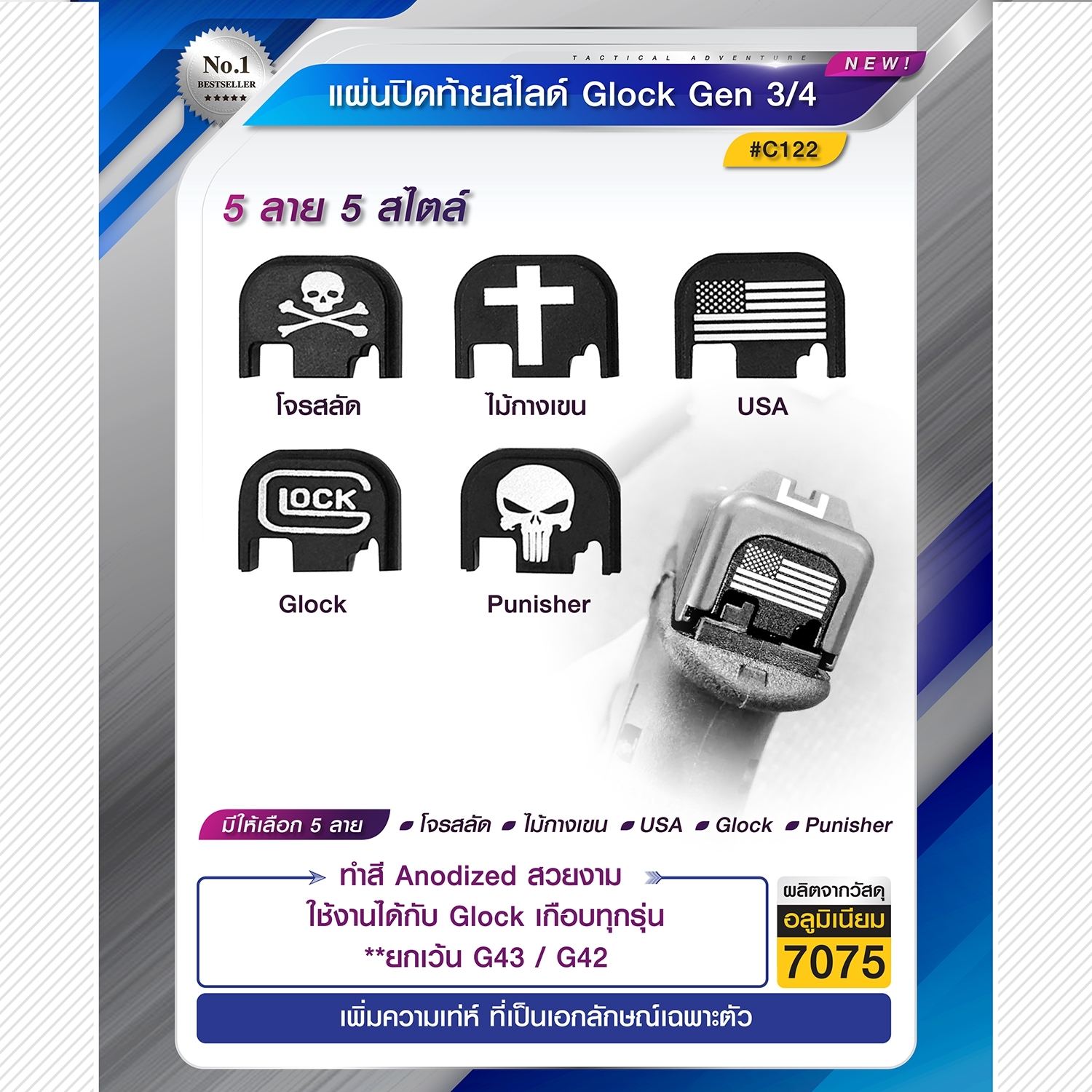 🇹🇭 1043 ไทยแลนด์ แทคติคอล แผ่นปิดท้ายสไลด์ Gen3/4