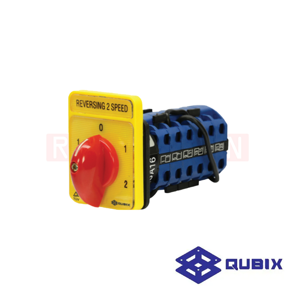 QUBIX SA32-5-6/61217-B13 สวิตช์เดินหน้า-ถอยหลัง 2 สปีด 3P 32A 5.5kW / 11kW ขนาด 64×80มม. (REVERSING 2 SPEED SWITCHES)