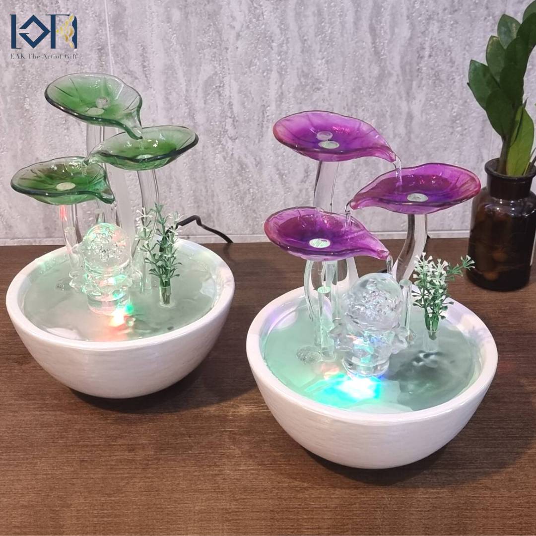 น้ำล้นตั้งโต๊ะ รุ่นใบแก้วลูกแก้วหมุนมงคล99031 มี 2 สี เสริมฮวงจุ้ยดีให้กับที่บ้านที่ทำงาน ให้เป็นของขวัญมงคล