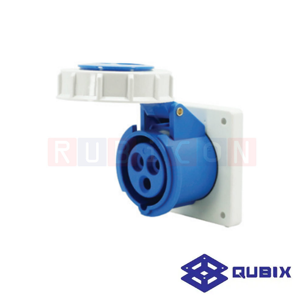 QUBIX AJ-4132 ปลั๊กพาวเวอร์ตัวเมียฝังหน้าตรงกันน้ำ 3 ขา 2P+E 16A 220-240V 6H IP67
