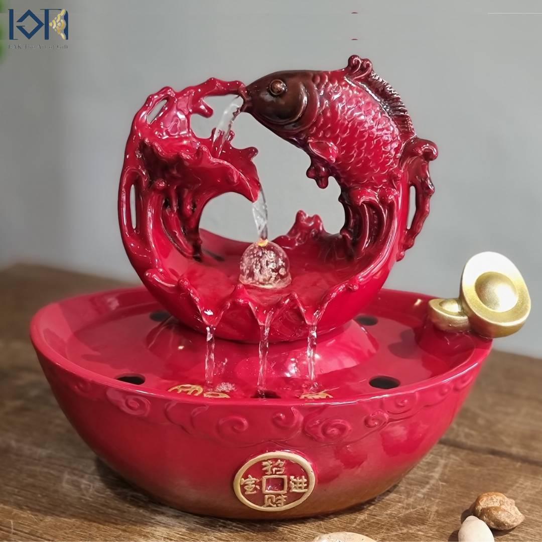 น้ำพุล้นตั้งโต๊ะ รุ่นปลามังกรสีแดงรหัสสินค้า10494-6 เสริมฮวงจุ้ยสริมทรัพย์มงคล ตกแต่งบ้านที่ทำงานร้านค้า ของขวัญ