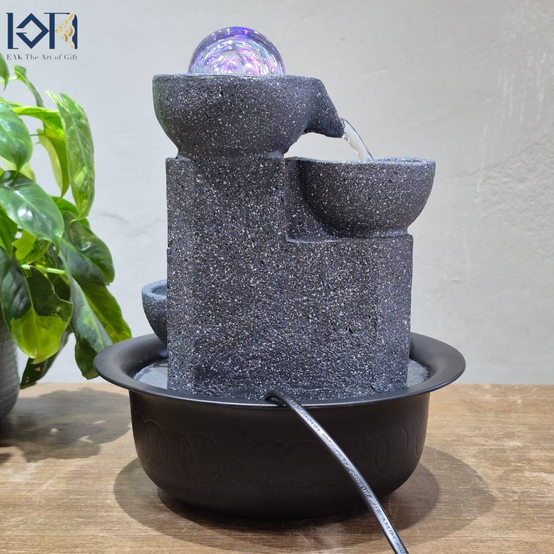 น้ำพุตั้งโต๊ะ รุ่น24512สีเทาเข้ม น้ำพุล้นตั้งโต๊ะทำงาน ตกแต่งบ้าน น้ำล้นเสริมฮวงจุ้ย น้ำตก ของขวัญมงคล