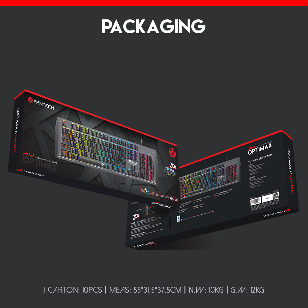 คีย์บอร์ดเกมส์ FANTECH OPTIMAX รุ่น MK885 RGB BLUE-SWITCH