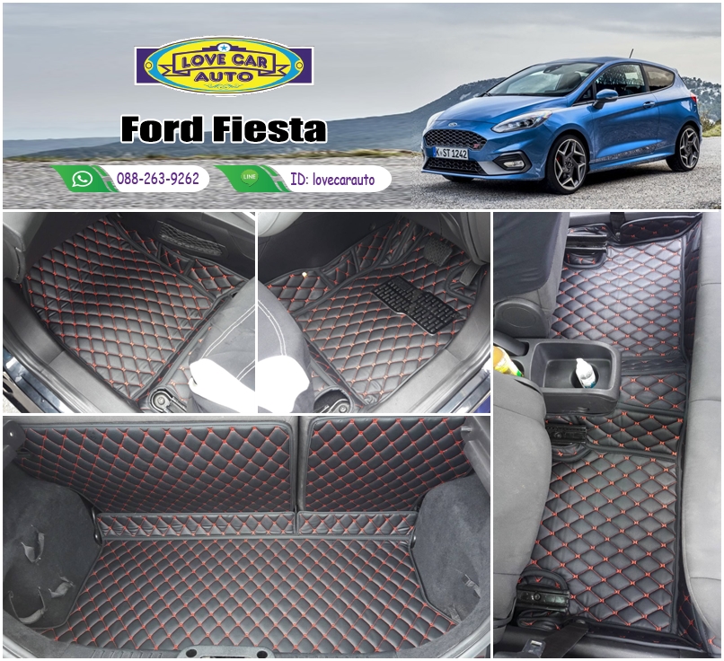 พรมรถยนต์ 6D สีดำด้ายแดง Ford Fiesta