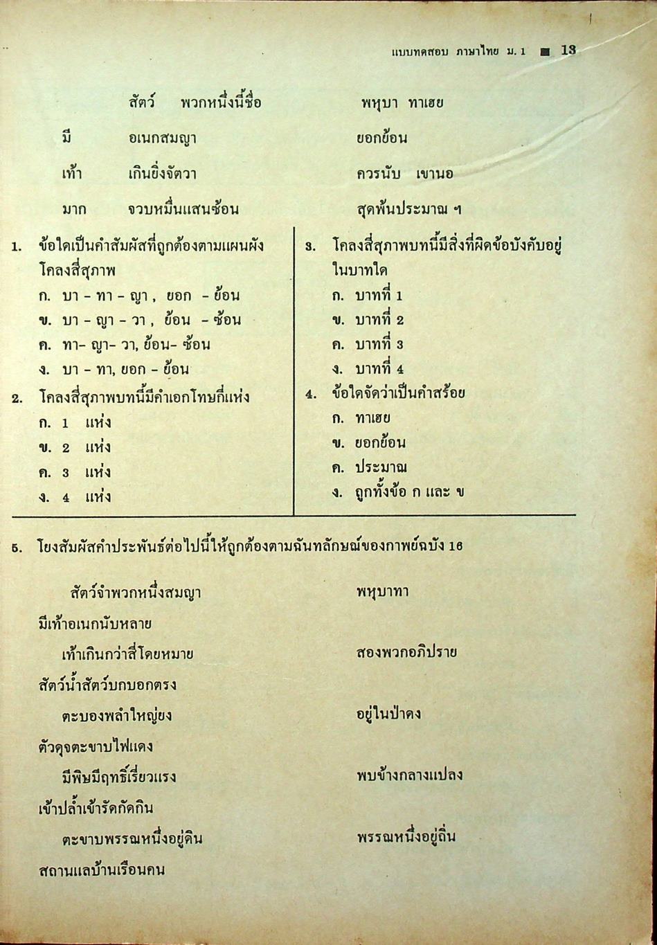 แบบทดสอบประเมินผลตามจุดประสงค์การเรียนรู้ ภาษาไทย ท ๑๐๑ - ท ๑๐๒ ชั้นมัธยมศึกษาปีที่ ๑
