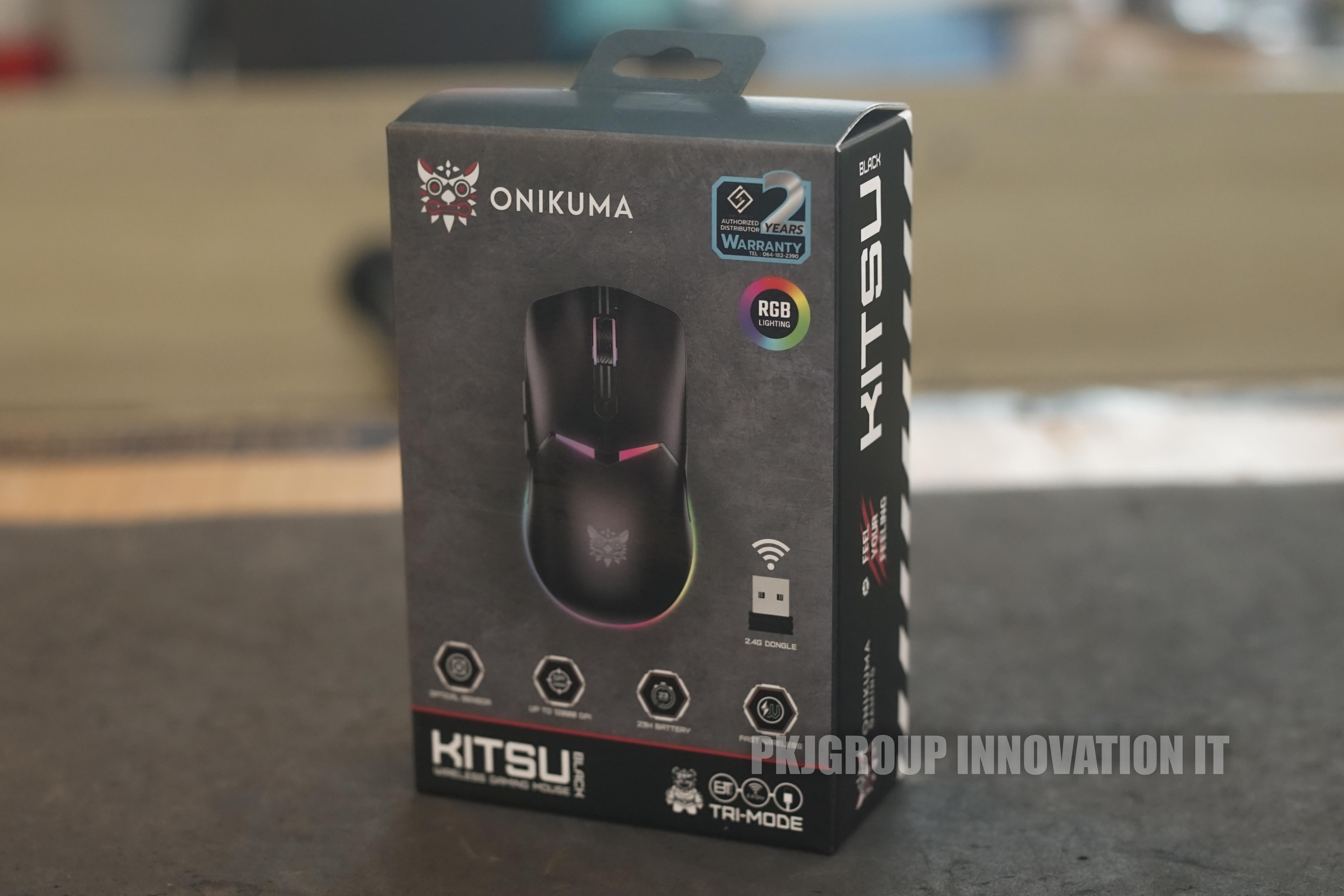 เมาส์เล่นเกมไร้สาย Onikuma Kitsu สีดำ Tri-Mode DPI 7 ระดับ RGB สามารถปรับได้