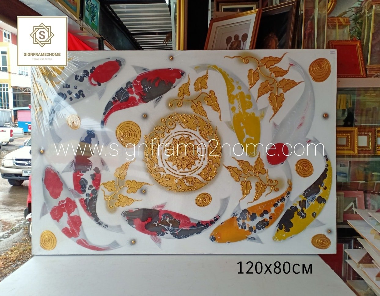 ภาพวาดสีอคิลิคลงรักปิดทอง size 120x80 cm