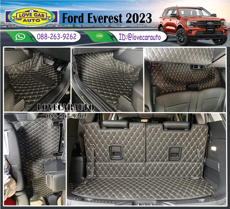 พรมปูพื้นรถยนต์ Ford Everest 2023 VVIP ด้ายคู่สีดำด้ายทอง