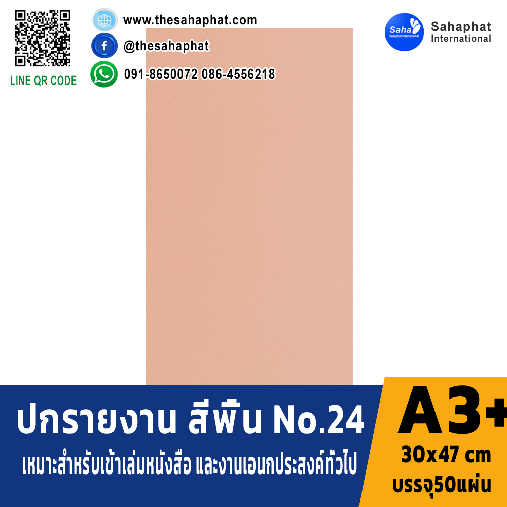 ปกเอ3+ สีพื้น No24 บรรจุแพคละ50แผ่น กระดาษปก เหมาะกับ เข้าเล่ม รายงาน ปกรายงาน เมนูอาหาร การ์ดอวยพร ปกสมุด ปก