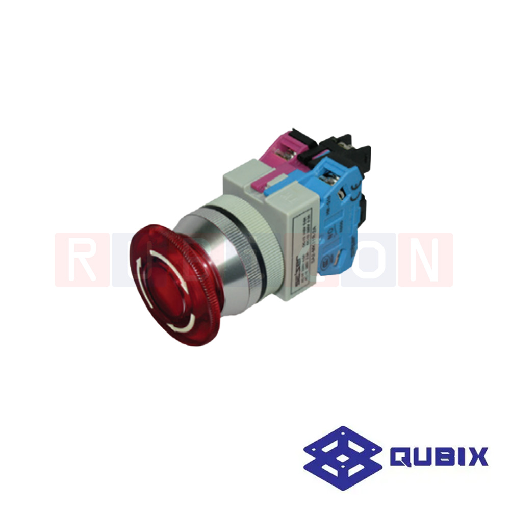 QUBIX SA3-MKL10R-2D สวิตช์กดดอกเห็ดล็อคมีแล้มป์ หมุนเด้งกลับ สีแดง (RED) LED 24VDC CONTACT 1NO (ILLUMINATED CONTROL SWITCHES : Ø30 MM.)