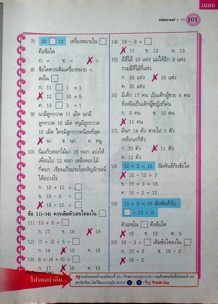 key แม่บทมาตรฐาน คณิตศาสตร์ ชั้นประถมศึกษาปีที่ 1