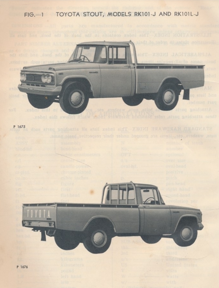 TOYOTA STOUT PICK-UP MODEL RK101-J,101L-J,101P-B,101LP
