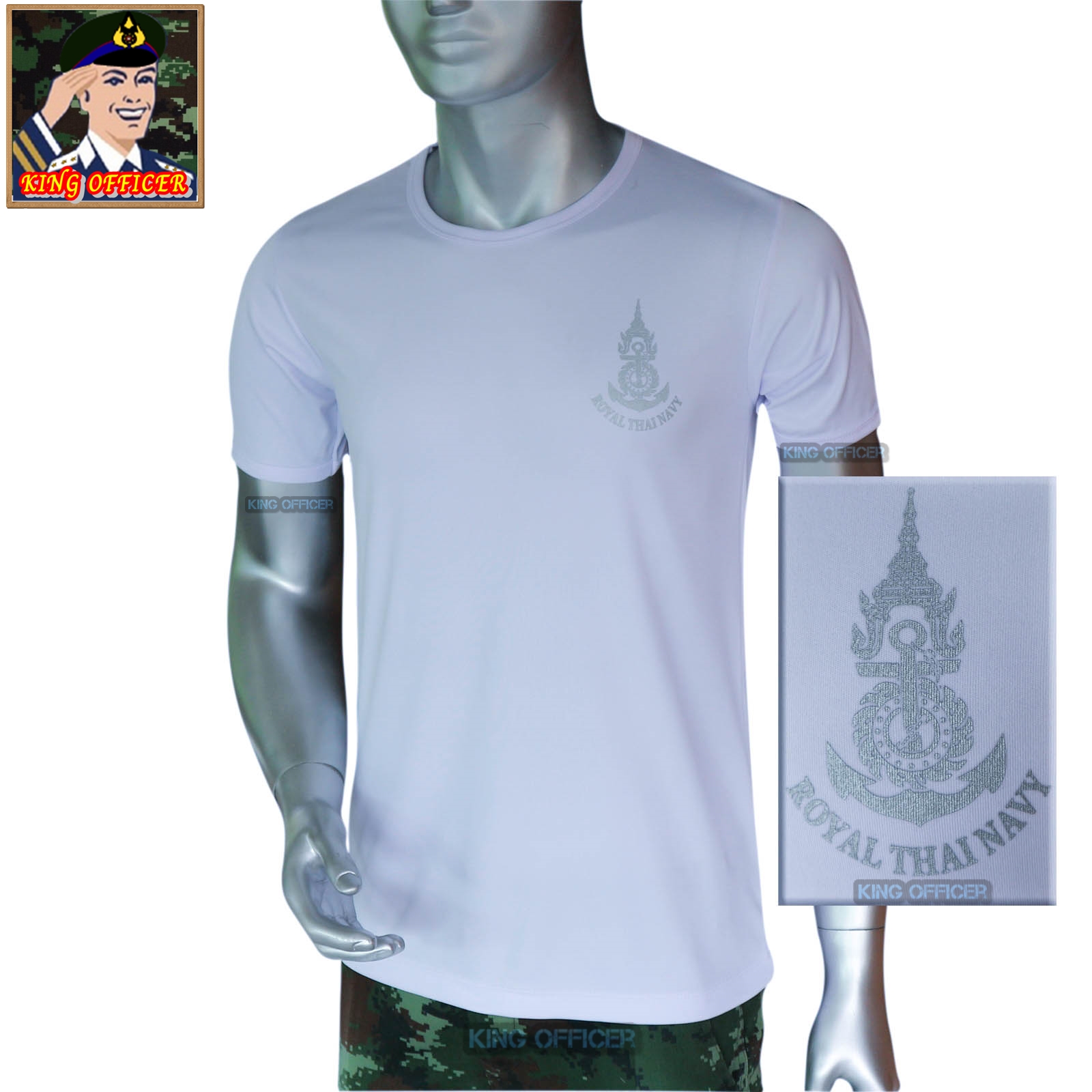 เสื้อยืดทหารเรือ สีขาว คอกลม สกรีนตรา กองทัพเรือ ROYAL THAI NAVY (รับชำระปลายทาง)
